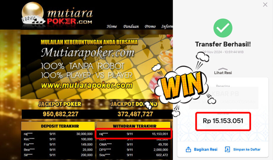 Bukti Withdraw ( 15,153,051,-) Member Setia Mutiarapoker