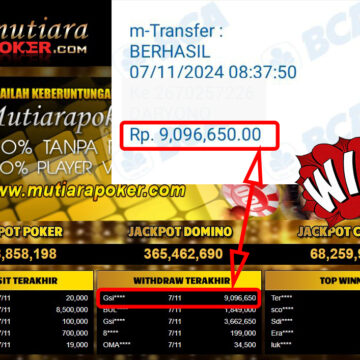 Bukti Withdraw ( 9,096,650,-) Member Setia Mutiarapoker