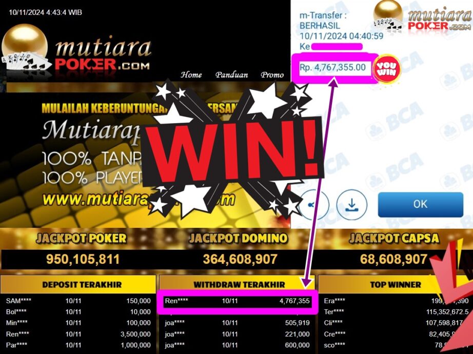 Bukti Withdraw ( 4,767,355,-) Member Setia Mutiarapoker