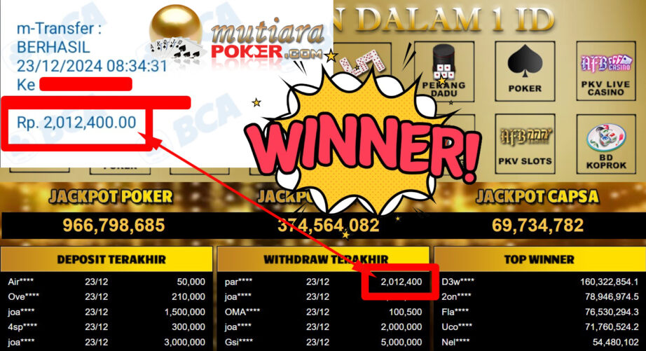 Bukti Withdraw ( 2.012.400,-) Member Setia Mutiarapoker