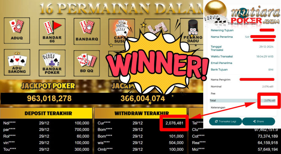 Bukti Withdraw ( 2.076.481,-) Member Setia Mutiarapoker