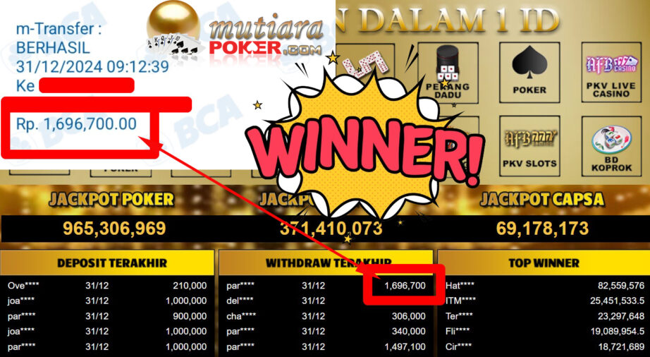 Bukti Withdraw ( 1.696.700,-) Member Setia Mutiarapoker