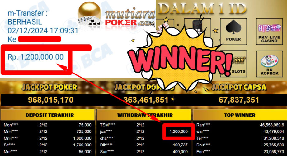 Bukti Withdraw ( 1.200.000,-) Member Setia Mutiarapoker