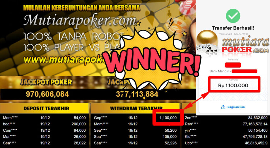 Bukti Withdraw ( 1.100.000,-) Member Setia Mutiarapoker