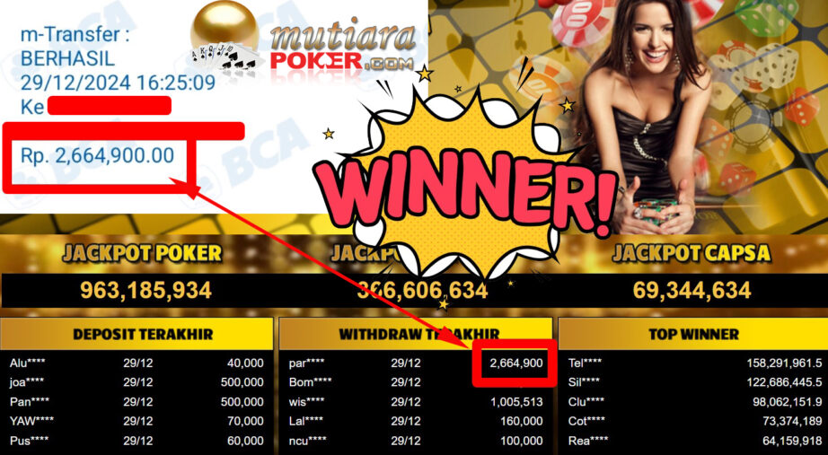 Bukti Withdraw ( 2.664.900,-) Member Setia Mutiarapoker