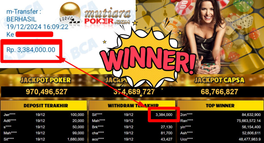 Bukti Withdraw ( 3.384.000,-) Member Setia Mutiarapoker