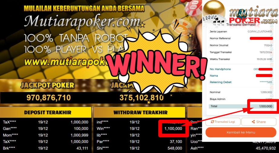 Bukti Withdraw ( 1.100.000,-) Member Setia Mutiarapoker