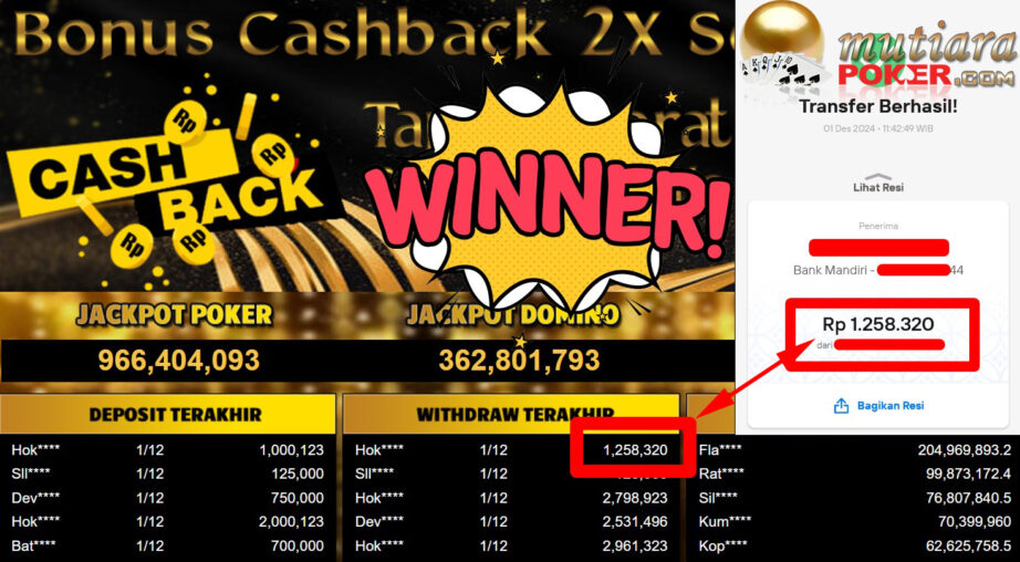 Bukti Withdraw ( 1.258.320,-) Member Setia Mutiarapoker