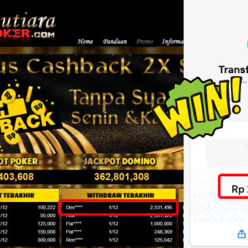 Bukti Withdraw ( 2,531,496,-) Member Setia Mutiarapoker