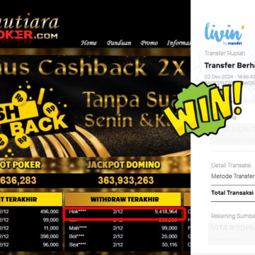 Bukti Withdraw ( 9,418,964,-) Member Setia Mutiarapoker