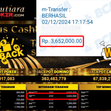 Bukti Withdraw ( 3,652,000,-) Member Setia Mutiarapoker