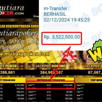 Bukti Withdraw ( 3,522,500,-) Member Setia Mutiarapoker