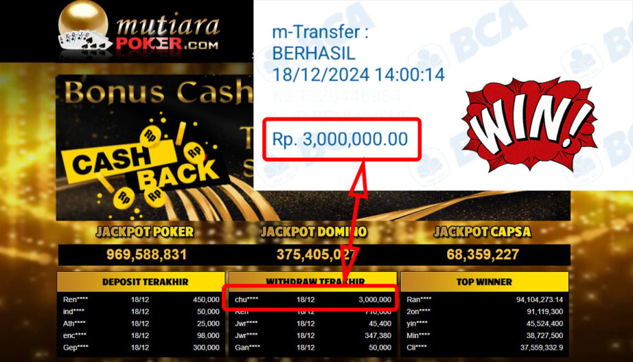 Bukti Withdraw ( 3,000,000,-) Member Setia Mutiarapoker