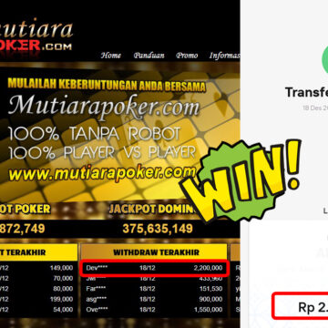 Bukti Withdraw ( 2,200,000,-) Member Setia Mutiarapoker