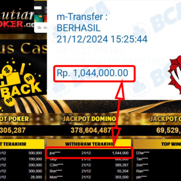 Bukti Withdraw ( 1,044,000,-) Member Setia Mutiarapoker