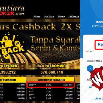 Bukti Withdraw ( 3,327,633,-) Member Setia Mutiarapoker