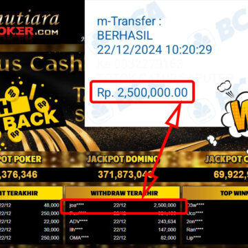 Bukti Withdraw ( 2,500,000,-) Member Setia Mutiarapoker