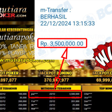 Bukti Withdraw ( 3,500,000,-) Member Setia Mutiarapoker