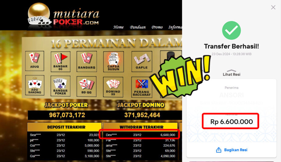 Bukti Withdraw ( 6,600,000,-) Member Setia Mutiarapoker