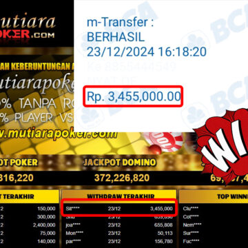 Bukti Withdraw ( 3,455,000,-) Member Setia Mutiarapoker