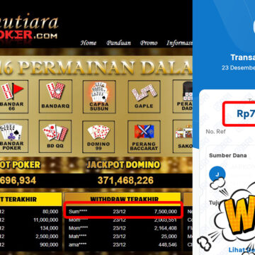 Bukti Withdraw ( 7,500,000,-) Member Setia Mutiarapoker