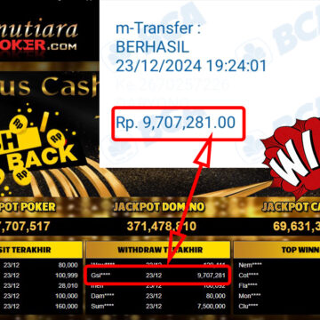 Bukti Withdraw ( 9,707,281,-) Member Setia Mutiarapoker