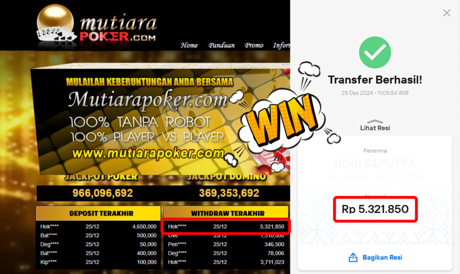 Bukti Withdraw ( 5,321,850,-) Member Setia Mutiarapoker