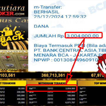 Bukti Withdraw ( 3,004,000,-) Member Setia Mutiarapoker