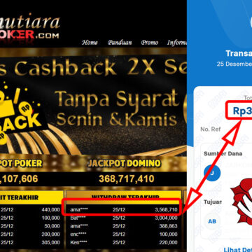 Bukti Withdraw ( 3,568,710,-) Member Setia Mutiarapoker