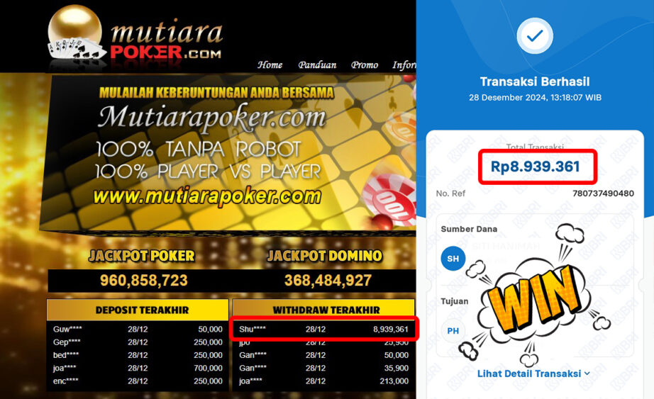 Bukti Withdraw ( 8,939,361,-) Member Setia Mutiarapoker