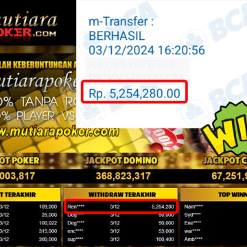 Bukti Withdraw ( 5,254,280,-) Member Setia Mutiarapoker