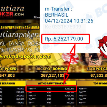 Bukti Withdraw ( 5,252,179,-) Member Setia Mutiarapoker