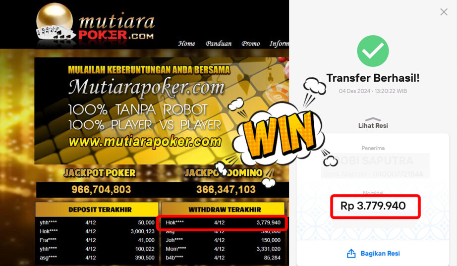 Bukti Withdraw ( 3,779,940,-) Member Setia Mutiarapoker