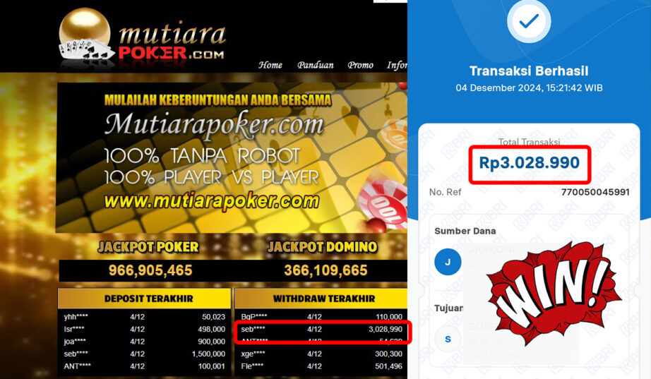 Bukti Withdraw ( 3,028,990,-) Member Setia Mutiarapoker