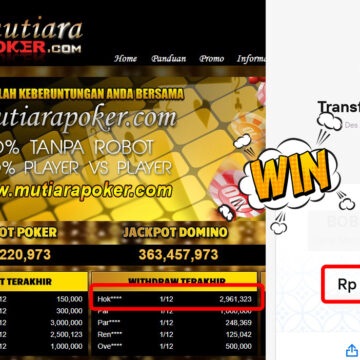 Bukti Withdraw ( 2,961,323,-) Member Setia Mutiarapoker