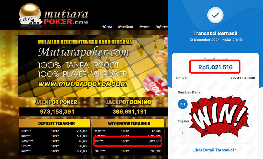 Bukti Withdraw ( 5,021,516,-) Member Setia Mutiarapoker