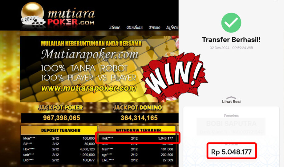 Bukti Withdraw ( 5,048,177,-) Member Setia Mutiarapoker