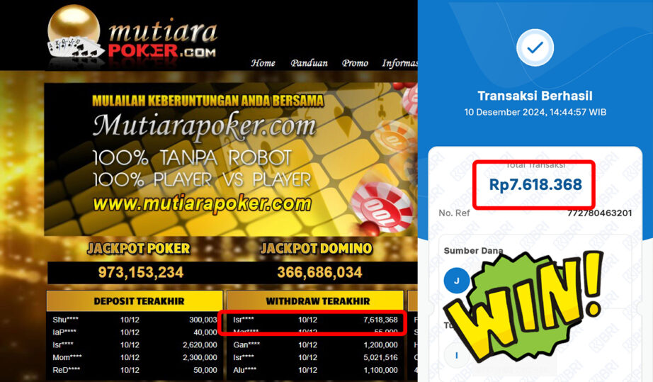 Bukti Withdraw ( 7,618,368,-) Member Setia Mutiarapoker