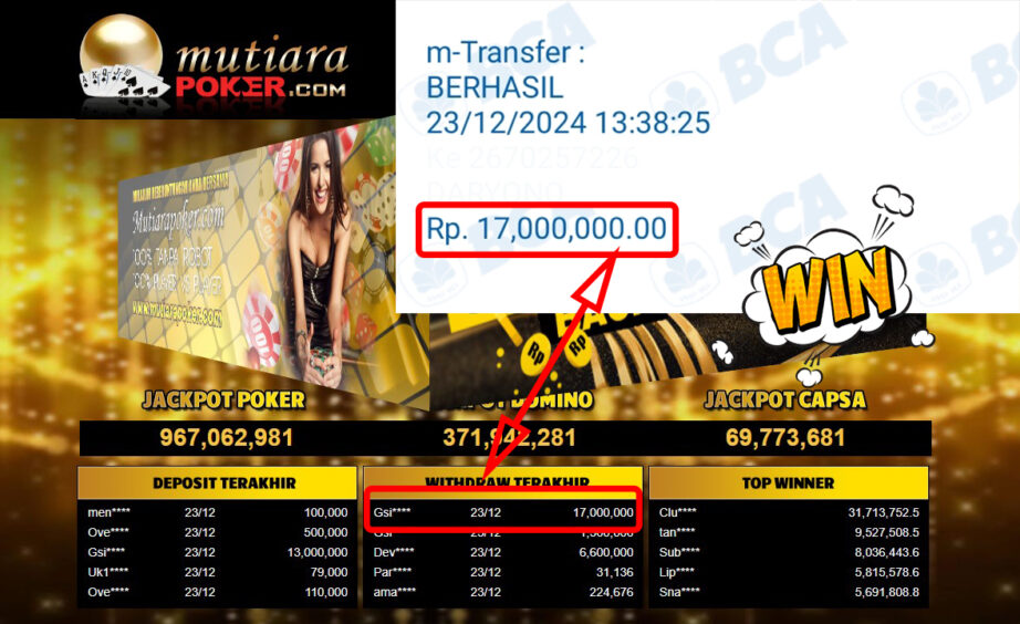 Bukti Withdraw ( 17,000,000,-) Member Setia Mutiarapoker