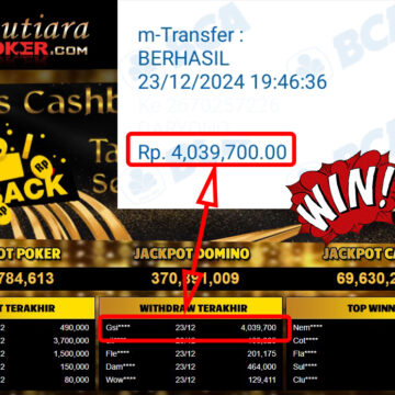 Bukti Withdraw ( 4,039,700,-) Member Setia Mutiarapoker