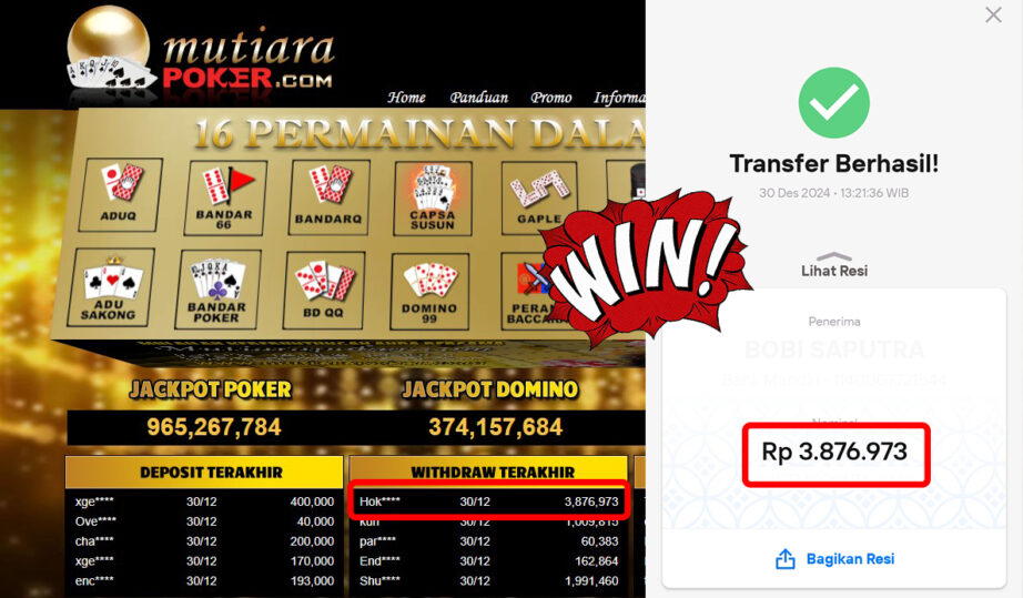 Bukti Withdraw ( 3,876,973,-) Member Setia Mutiarapoker