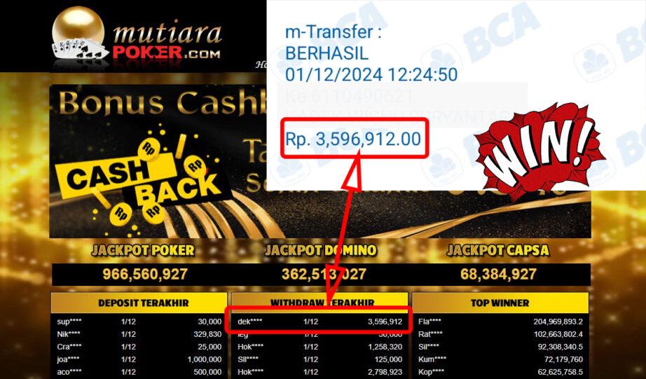 Bukti Withdraw ( 3,596,912,-) Member Setia Mutiarapoker