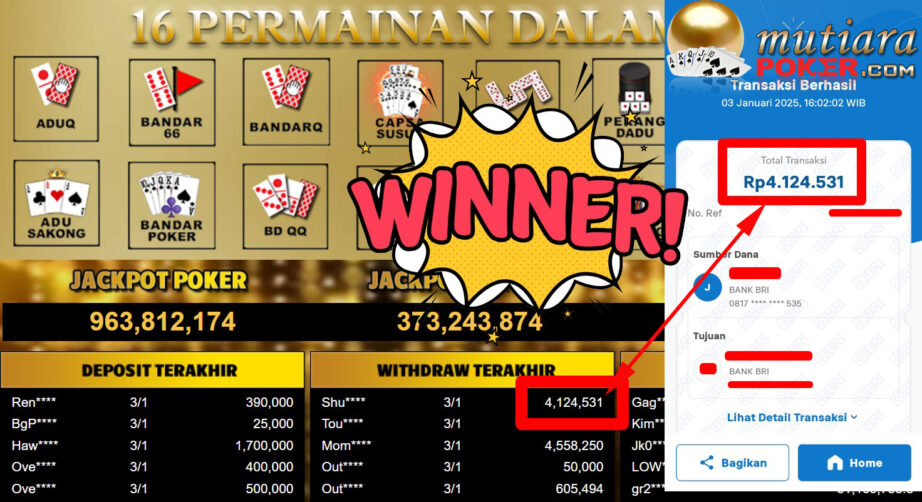 Bukti Withdraw ( 4.124.531,-) Member Setia Mutiarapoker