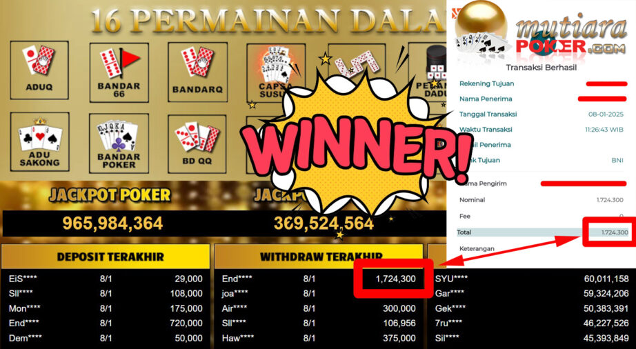 Bukti Withdraw ( 1.724.300,-) Member Setia Mutiarapoker