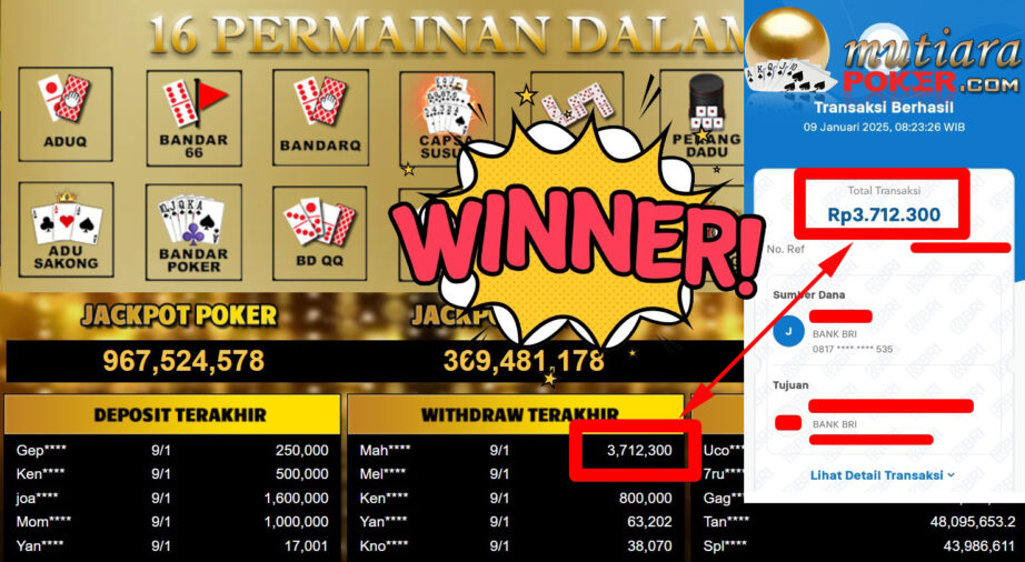 Bukti Withdraw ( 3.712.300,-) Member Setia Mutiarapoker