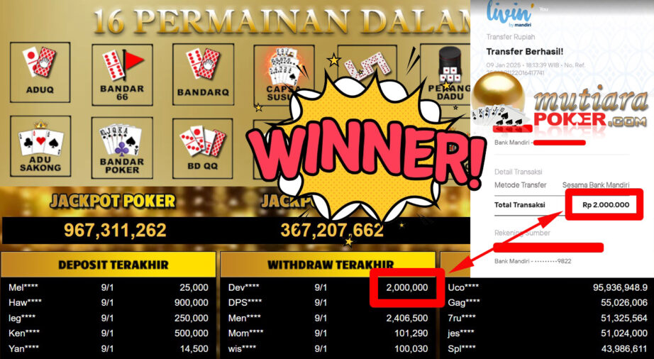 Bukti Withdraw ( 2.000.000,-) Member Setia Mutiarapoker