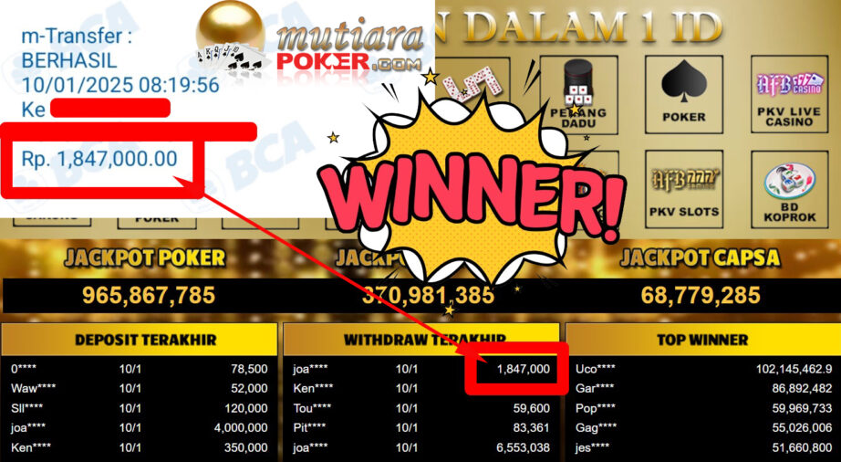 Bukti Withdraw ( 1.847.000,-) Member Setia Mutiarapoker