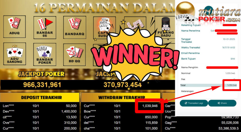 Bukti Withdraw ( 1.039.946,-) Member Setia Mutiarapoker