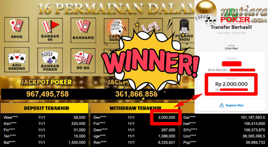 Bukti Withdraw ( 2.000.000,-) Member Setia Mutiarapoker