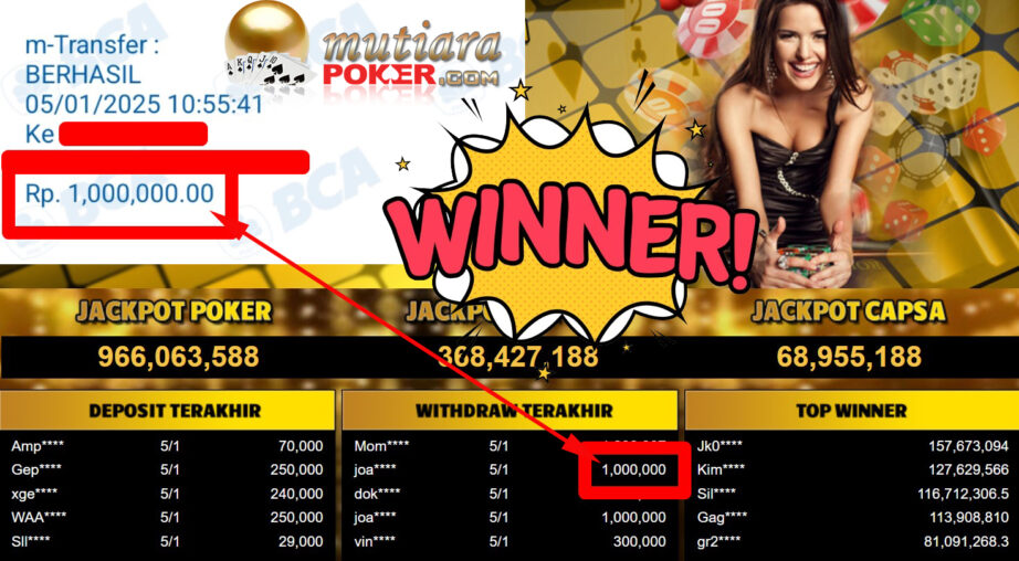 Bukti Withdraw ( 1.000.000-) Member Setia Mutiarapoker